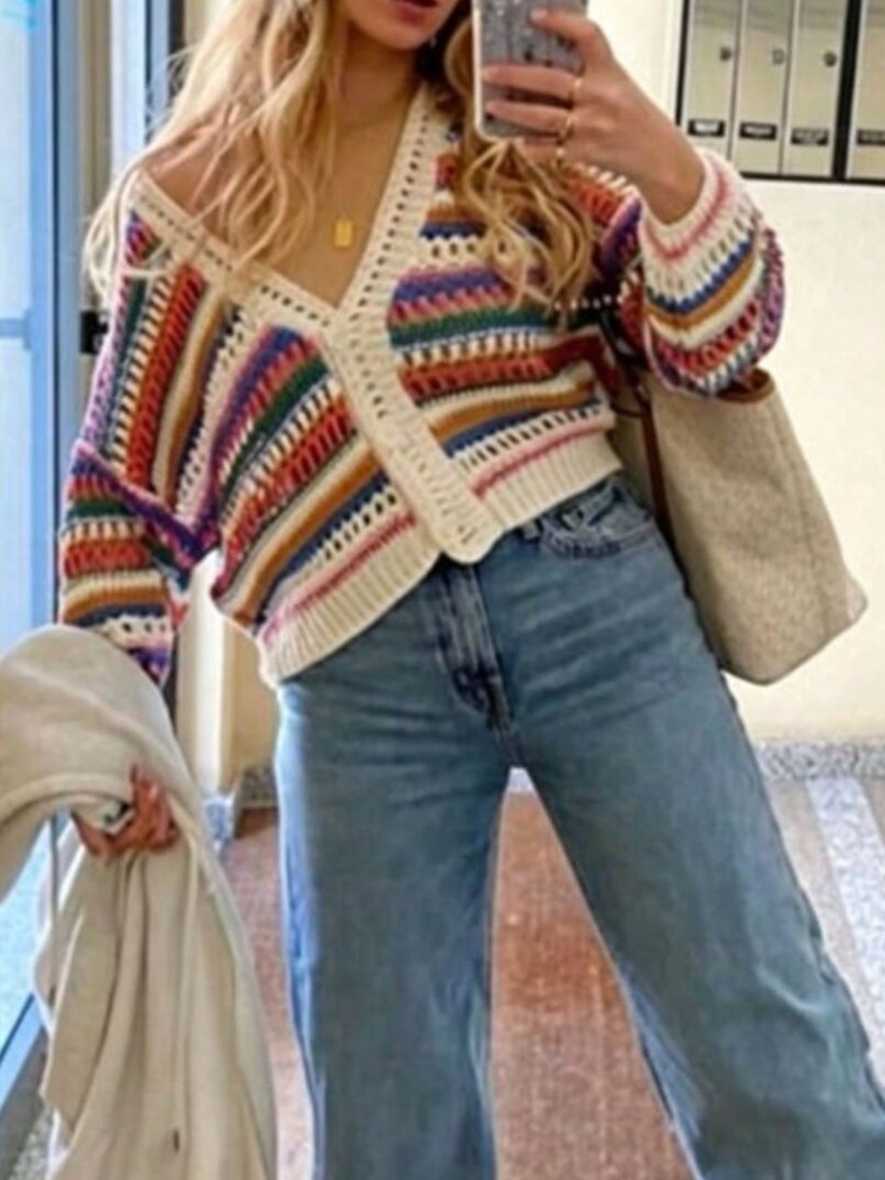 Striped Crochet Knit Cardigan - Picture 3 of 5